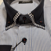 Mens Blue White Stripe Navy Collar Fitted Turkish Designer Shirt Del Fiore 102/01
