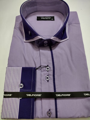 Mens Light Purple Fitted Designer Shirt w/ Purple Double Mini-Collar Del Fiore 20/02