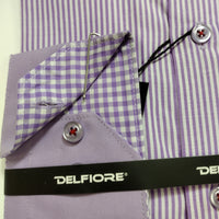 Mens Light Purple Lavender Striped Fitted Designer Shirt Short Collar Del Fiore 102/02