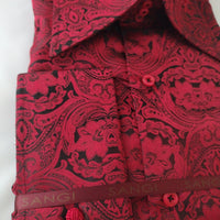 Mens Red Black Intricate High Collar French Cuff Shirt SANGI MONACO COLL. 2099