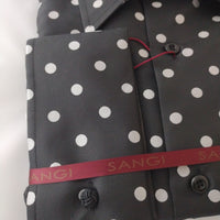Mens Black White Polka Dot High Collar French Cuff Shirt SANGI MONACO COLL. 2096