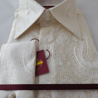 Mens Sophisticated Ivory Damask High Collar Cuffed Shirt SANGI MONACO COLL. 2101