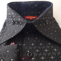 Mens Black Silver Starburst High Collar Designer Shirt SANGI MONACO COLL. 2102