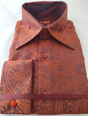 Mens Charcoal Copper Rust Metallic Floral High Collar Shirt SANGI