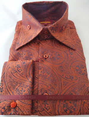 Mens Gorgeous Burnt Orange Paisley High Boy Collar Shirt SANGI MONACO COLL. 2111 4XL Mens Gorgeous Burnt Orange Paisley High Boy Collar Shirt SANGI MONACO COLL. 2111 4XL
