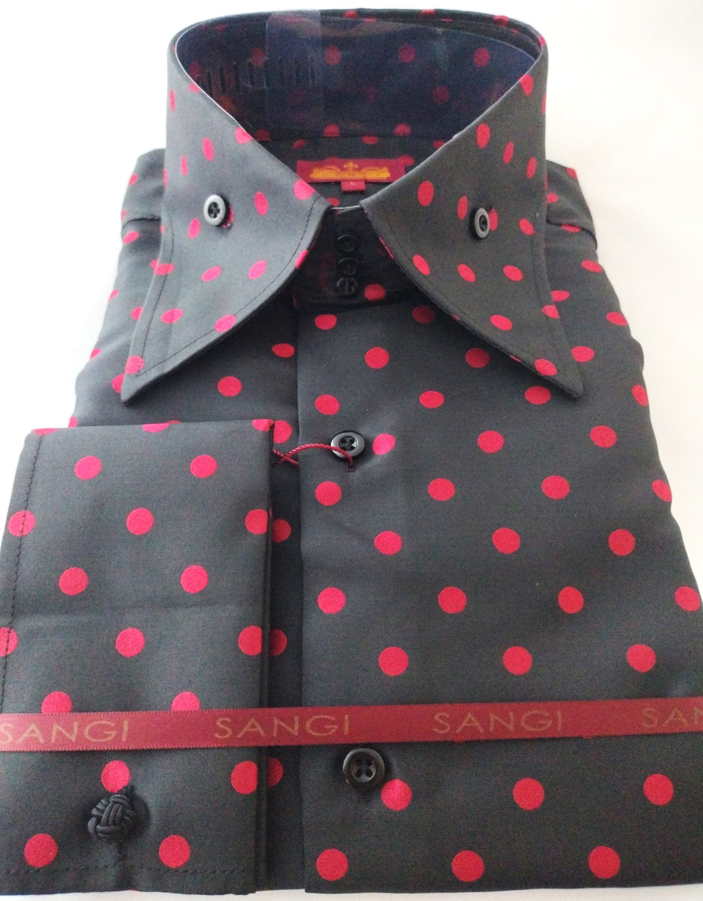 Mens Black Red Retro Polka Dot Designer FC Shirt SANGI MONACO COLL. 2097 Medium Mens Black Red Retro Polka Dot Designer FC Shirt SANGI MONACO COLL. 2097 Medium