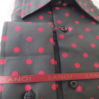 Mens Black Red Retro Polka Dot Designer FC Shirt SANGI MONACO COLL. 2097