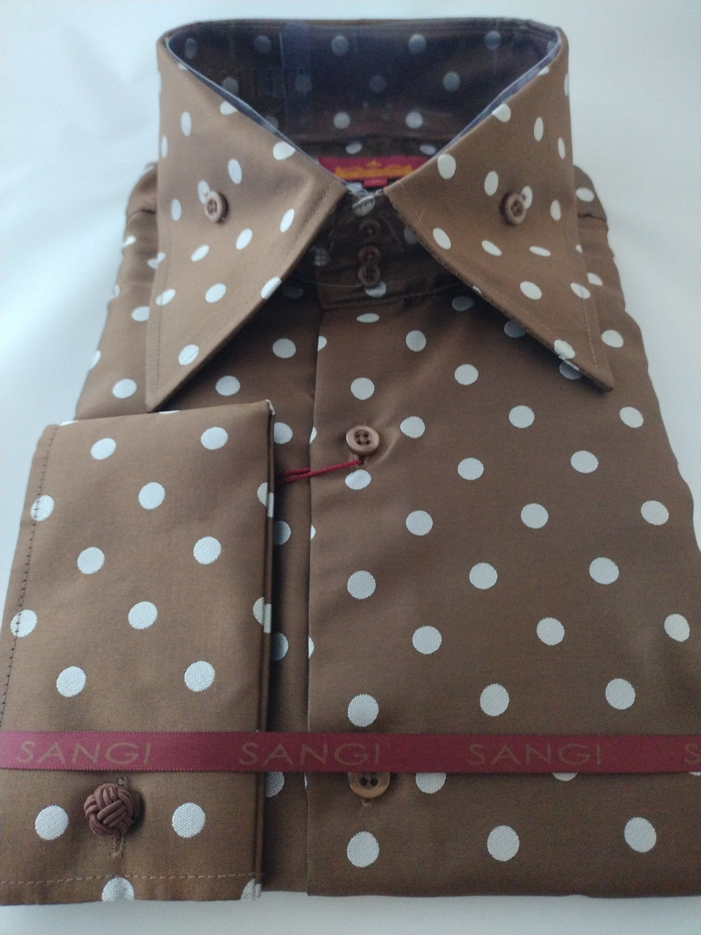 brown french cuff dress shirt Men's Brown Textured French Cuff Dress Shirt Set 20 36/37 / Brown