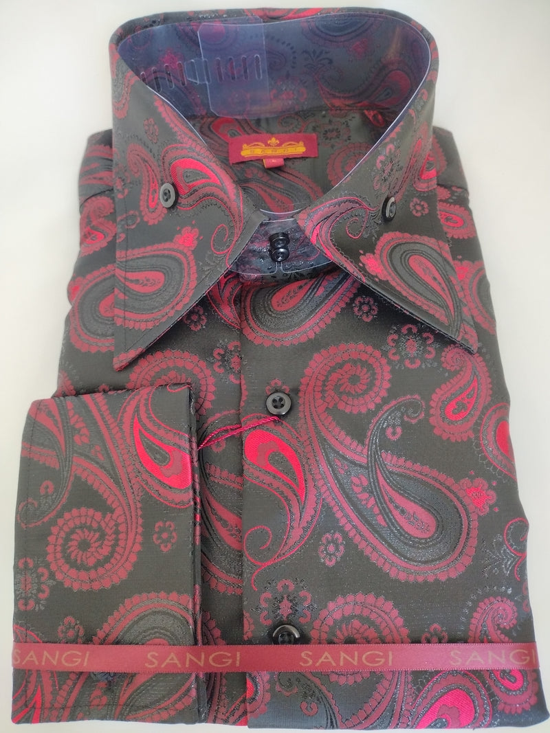 Mens Black Metallic Red 70's Paisley High Collar Shirt SANGI MONACO COLL. 2119 4XL Mens Black Metallic Red 70's Paisley High Collar Shirt SANGI MONACO COLL. 2119 4XL