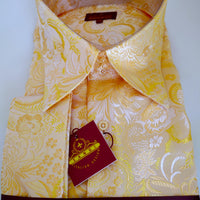 Mens Yellow Bird of Paradise High Collar Jacquard Shirt SANGI MONACO COLL. 2114