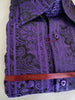 Mens Black Purple Linear Paisley High Collar French Cuff Shirt SANGI MONACO COLL. 2103