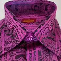 Mens Black Orchid Linear Paisley High Collar Party Shirt SANGI MONACO COLL. 2104