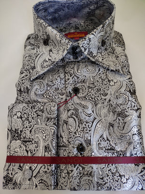 Mens Platinum Metallic Lavish Paisley High Collar French Cuff Shirt SANGI MONACO COLL. 2108