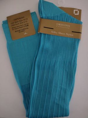 Mens Turquoise Origins Silky Sheer Knee-High OTC Nylon Dress Socks TNT Mens Turquoise Origins Silky Sheer Knee-High OTC Nylon Dress Socks TNT