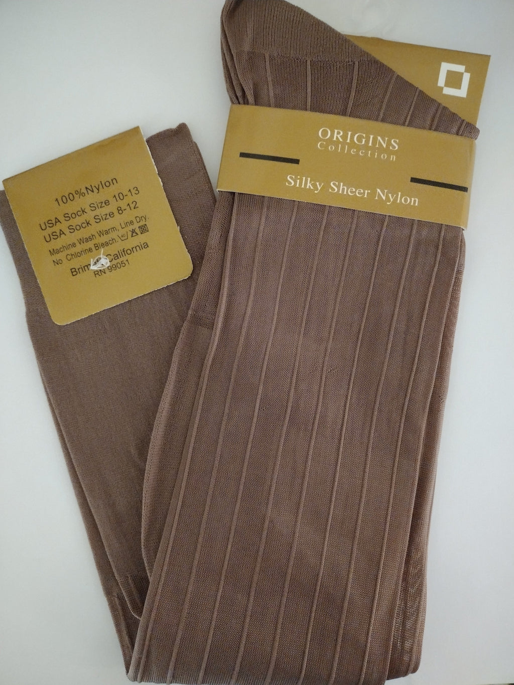 Mens Taupe Origins Silky Sheer Knee-High OTC Nylon Dress Socks TNT Mens Taupe Origins Silky Sheer Knee-High OTC Nylon Dress Socks TNT