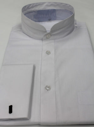 Mens White Victorian High Collar French Cuff Collarless Nehru Dress Shirt J.CADO M 15.5