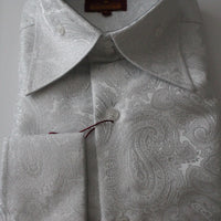 Mens White Sparkly Silver Paisley High Collar French Cuff Shirt SANGI TUSCANY P38