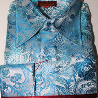 Mens Silver Turquoise Teal Bird of Paradise High Collar Shirt SANGI TUSCANY P29