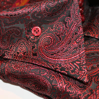 Mens Black Sparkly Red Paisley High Collar French Cuff Shirt SANGI TUSCANY P35