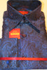 Mens Black Sparkly Royal Blue Paisley High Collar Cuffed Shirt SANGI TUSCANY P34