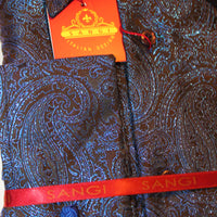 Mens Black Sparkly Royal Blue Paisley High Collar Cuffed Shirt SANGI TUSCANY P34