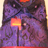 Mens Sophisticated Purple Paisley Foil High Collar Shirt SANGI TUSCANY P45