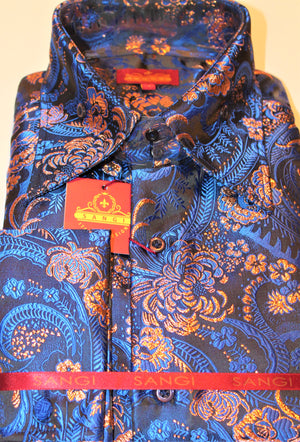 Mens Black Royal Copper Bird of Paradise High Collar Shirt SANGI TUSCANY P24