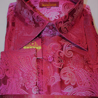 Mens Red Pink Abstract Paisley High Collar French Cut Shirt SANGI TUSCANY P243