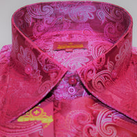 Mens Red Pink Abstract Paisley High Collar French Cut Shirt SANGI TUSCANY P243
