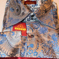 Mens Silver Gray Royal Blue Paradise High Collar Shirt SANGI TUSCANY P210