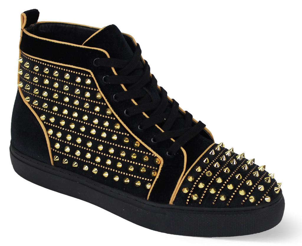 Mens High Top Velvet Sneakers Black + Gold Bling Studs After Midnight JUNIOR Mens High Top Velvet Sneakers Black + Gold Bling Studs After Midnight JUNIOR