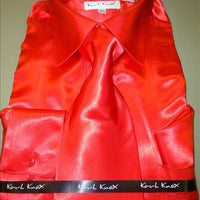 Mens Karl Knox Shiny Red Silky Satin Formal Dress Shirt Tie & Hanky - Nader Fashion Las Vegas