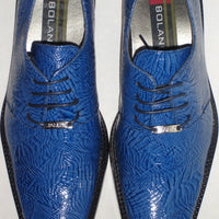 Mens Bright Shiny Navy Blue Super Gator Textured Dress Shoes Bolano Calan-002 - Nader Fashion Las Vegas