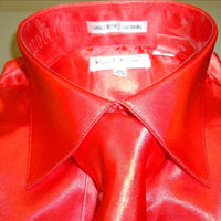 Mens Karl Knox Shiny Red Silky Satin Formal Dress Shirt Tie & Hanky - Nader Fashion Las Vegas