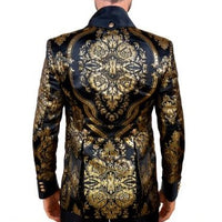 Mens Black Gold Tapestry High Collar Conquistador Dress Jacket Blazer LOUIS VINO LVB1