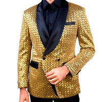 Mens Shiny Gold Sequin Double Breasted Designer Dress Jacket Blazer LOUIS VINO LVB5