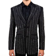 Mens Black Shiny Silver Sparkle Greek Key Designer Dress Jacket Blazer LOUIS VINO LVB7
