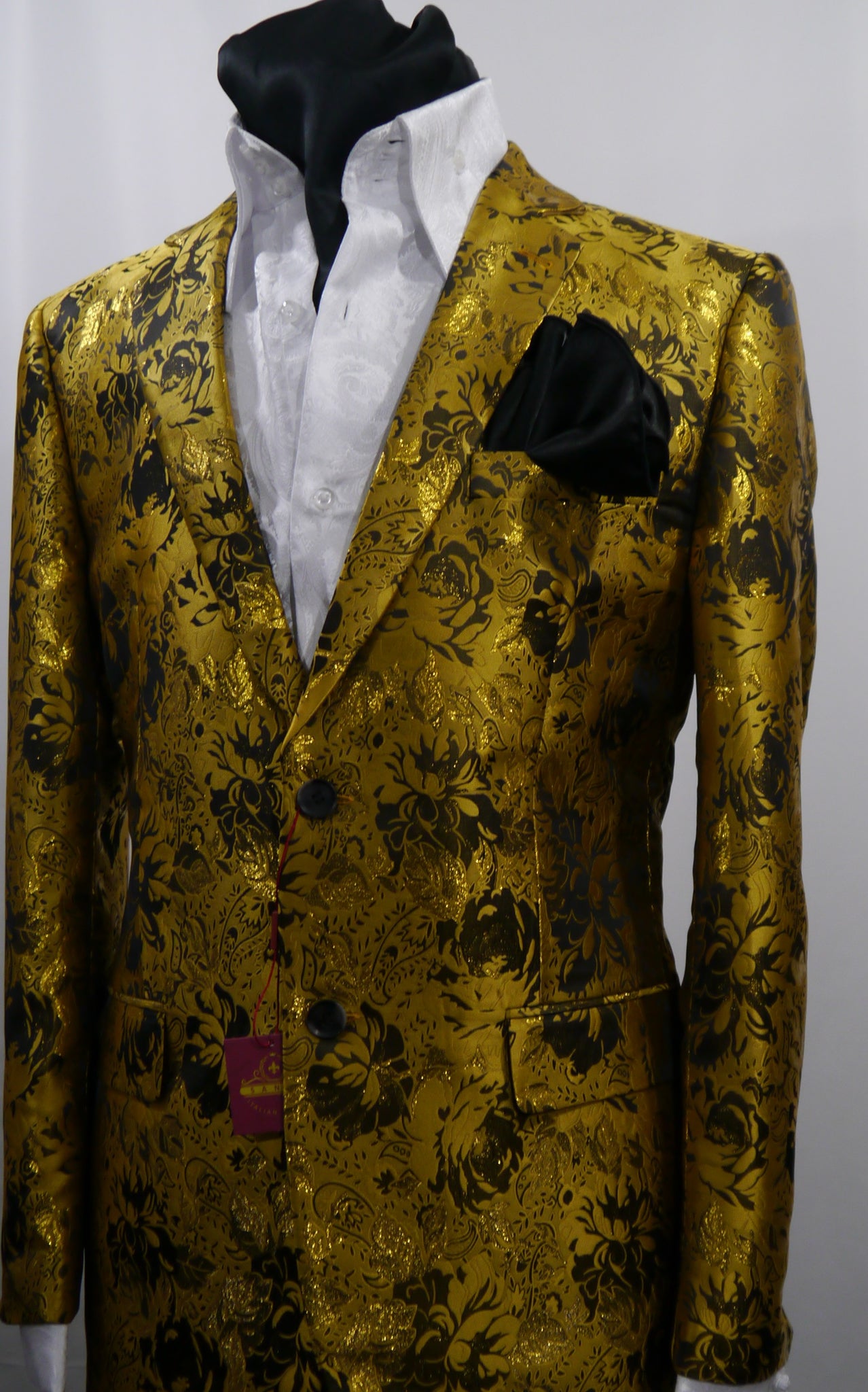 Mens Gold Shiny Metallic Foil Floral Jacket Blazer SANGI MILAN COLLECT ...