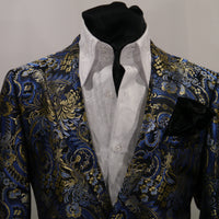 Mens Blue-Multi Bird of Paradise Jacket Blazer SANGI MILAN COLLECTION J1039 S