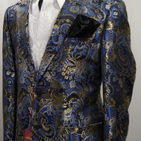 Mens Blue-Multi Bird of Paradise Jacket Blazer SANGI MILAN COLLECTION J1039 S