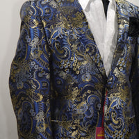 Mens Blue-Multi Bird of Paradise Jacket Blazer SANGI MILAN COLLECTION J1039 S