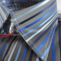 Mens Leonardi Refined Charcoal Grey Striped High Collar F/C Dress Shirt # 013 - Nader Fashion Las Vegas