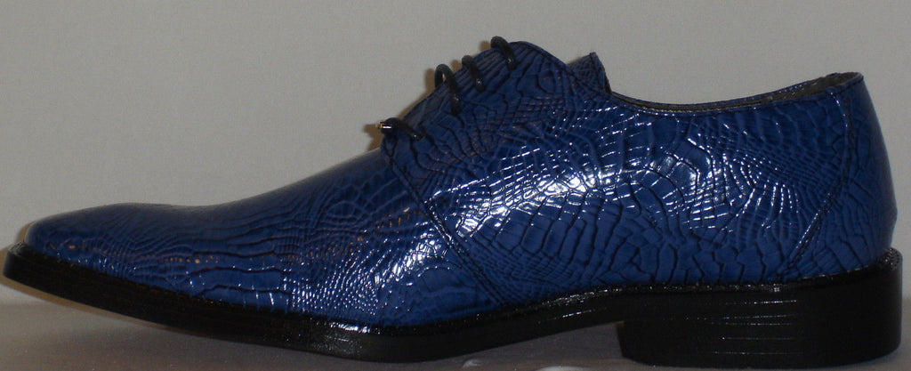Mens Bright Shiny Navy Blue Super Gator Textured Dress Shoes Bolano Calan-002 8.5 Mens Bright Shiny Navy Blue Super Gator Textured Dress Shoes Bolano Calan-002 8.5