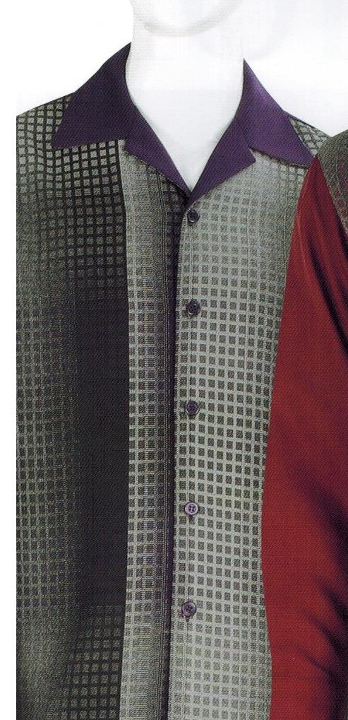 Mens Olive, Burgundy, Purple Long Sleeve 2 Piece Set Walking Suit Royal Diamond