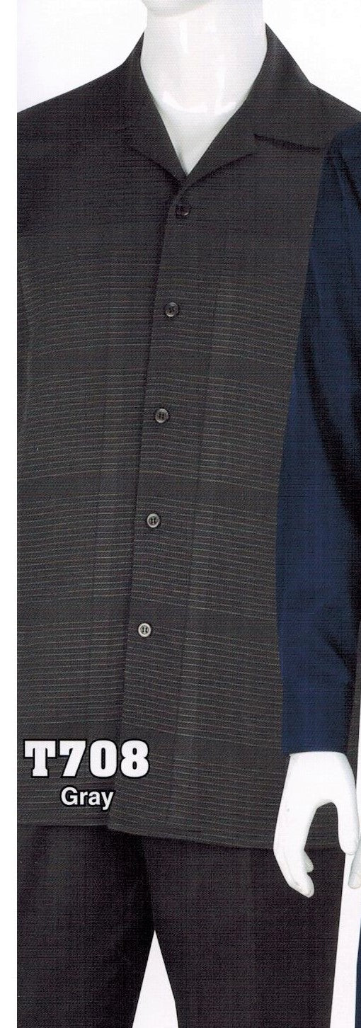 Mens Elegant Solid Long Sleeve 2 Piece Set Walking Suit by Royal Diamond Charcoal, Navy + Black
