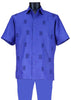 Mens Royal Blue Linen-Textured 2-Pc Summer Walking Suit Leisure Set A128R