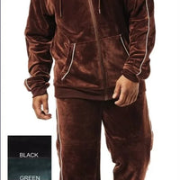 Mens Stacy Adams Classic Fit Velvet Track Suit Hoodie Brown White
