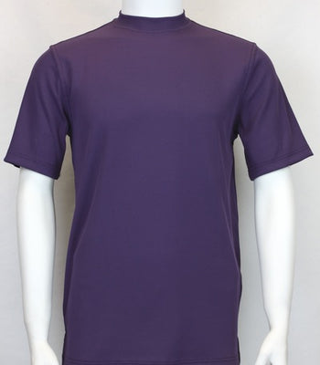 Mens Elegant Silky Purple Mock Neck Dressy T-Shirt