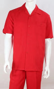 Mens Solid Bright Red 2-Pc Summer Walking Summer Suit Leisure Set T2022